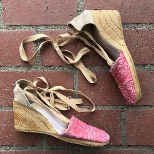 Ras Espadrille Wedge Peep Toe Straw Ankle Strap